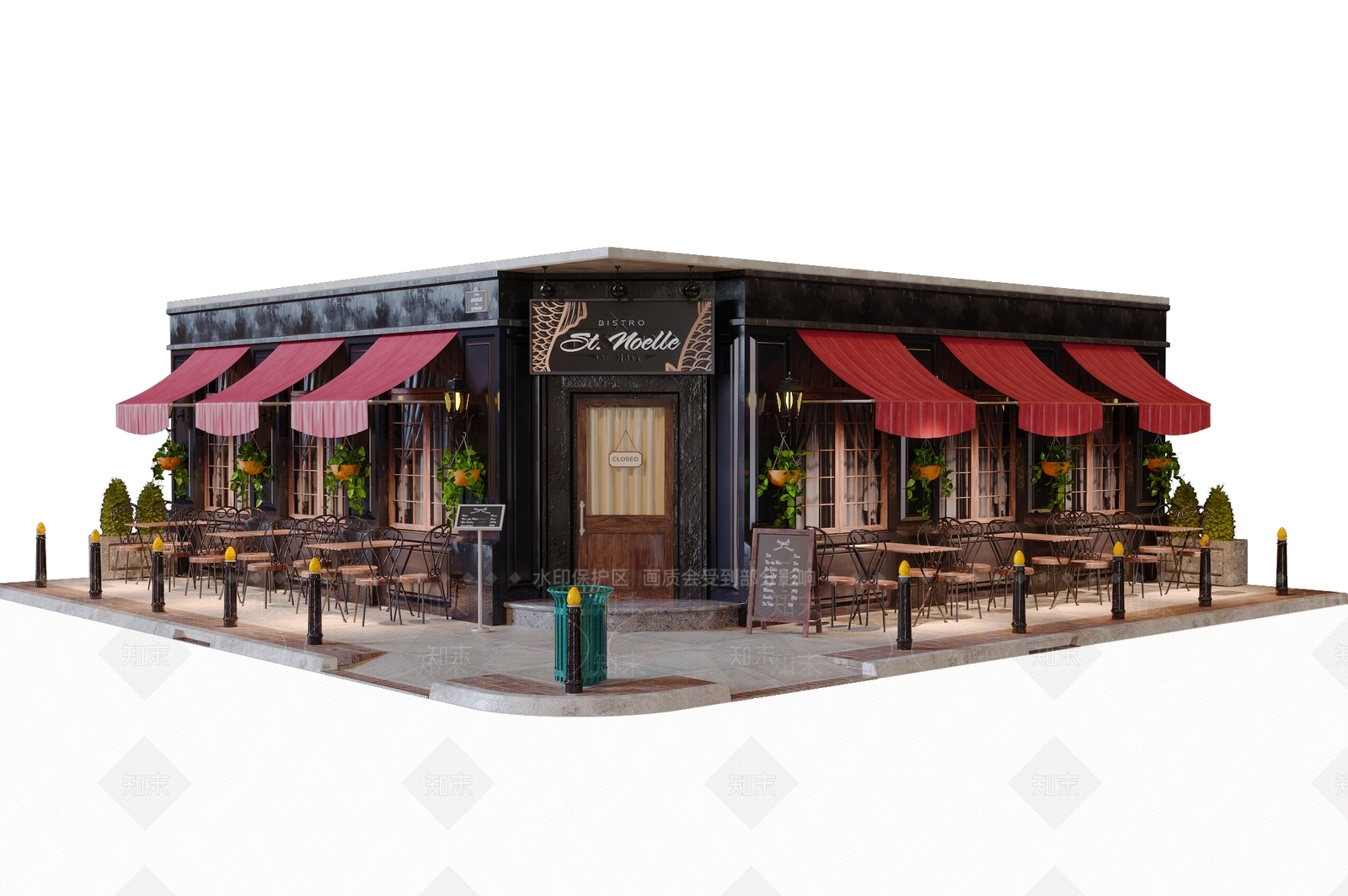 北欧简约咖啡厅门头3D模型下载【ID:1139083431】