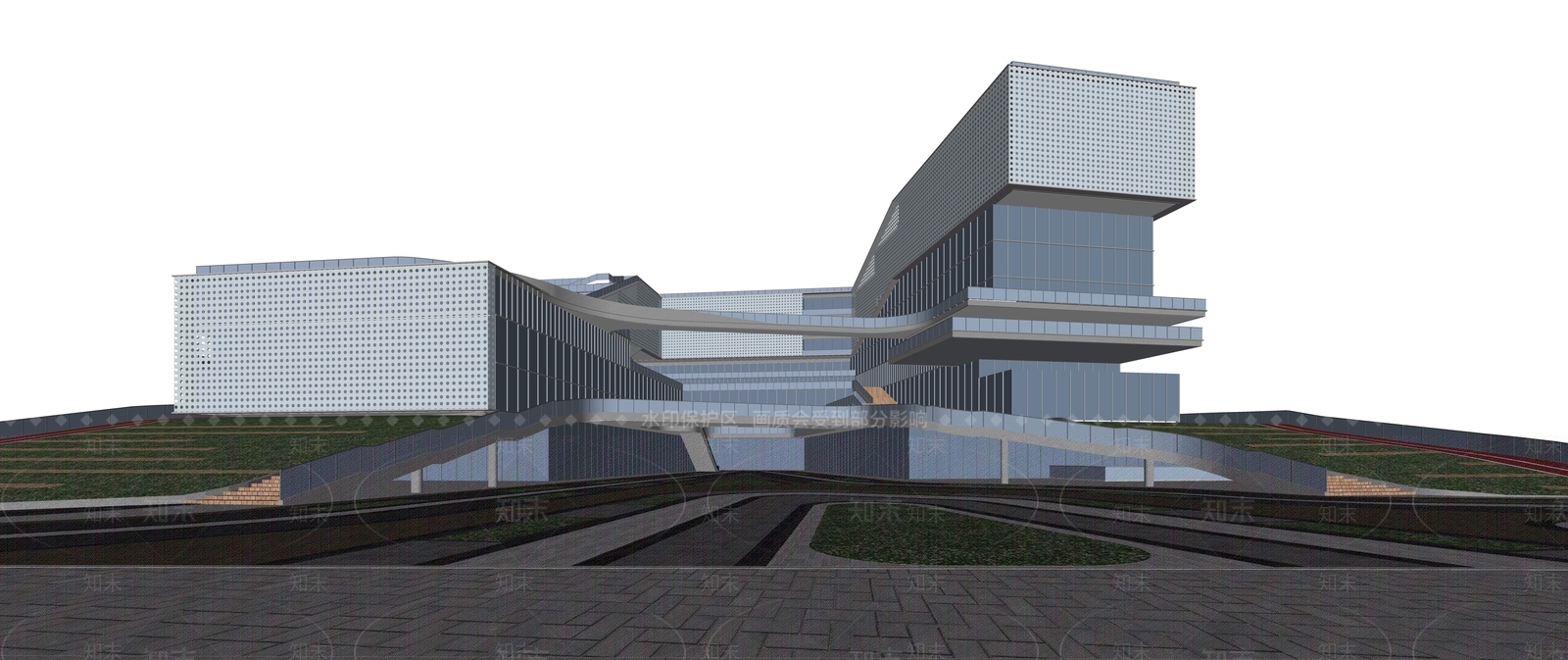 现代展览馆建筑SU模型下载【ID:1139089097】