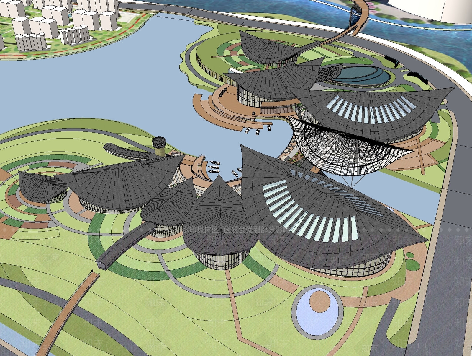现代展览馆建筑SU模型下载【ID:1139093063】