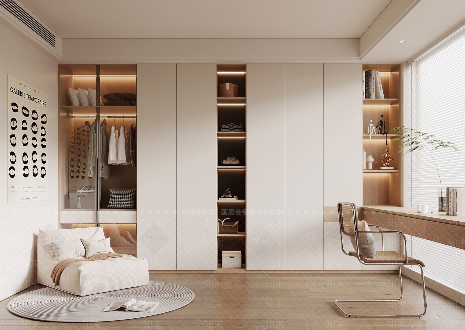 现代奶油风衣帽间3D模型下载【ID:1139096489】