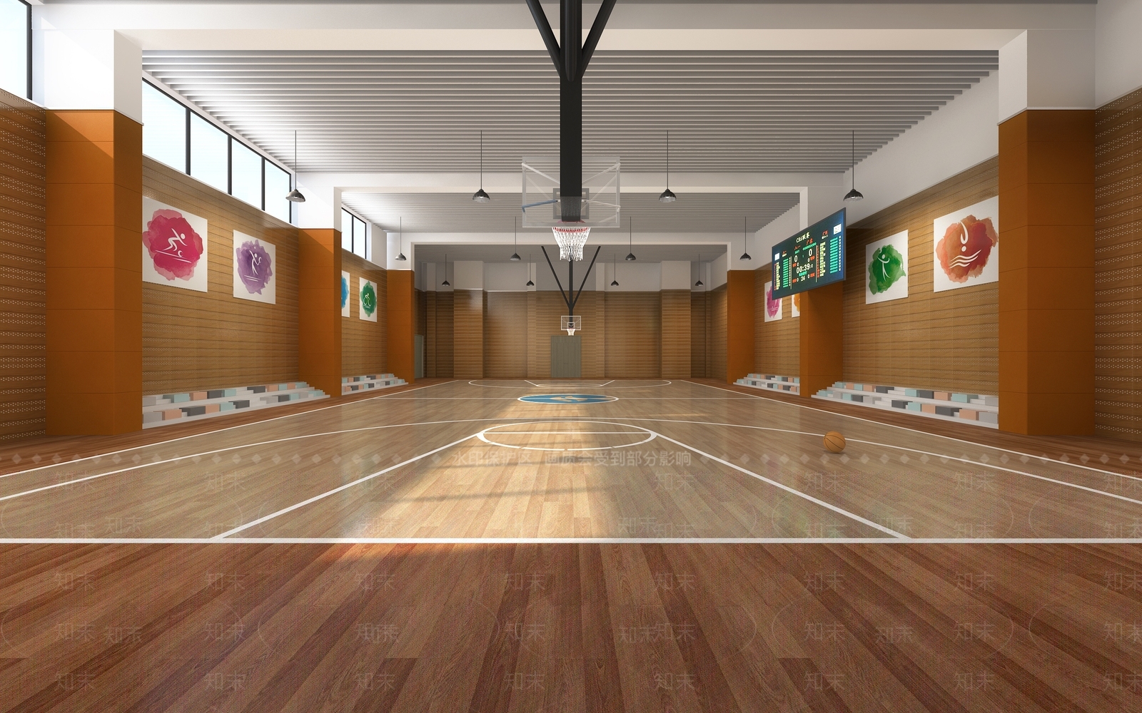 现代室内篮球场3D模型下载【ID:1139107402】