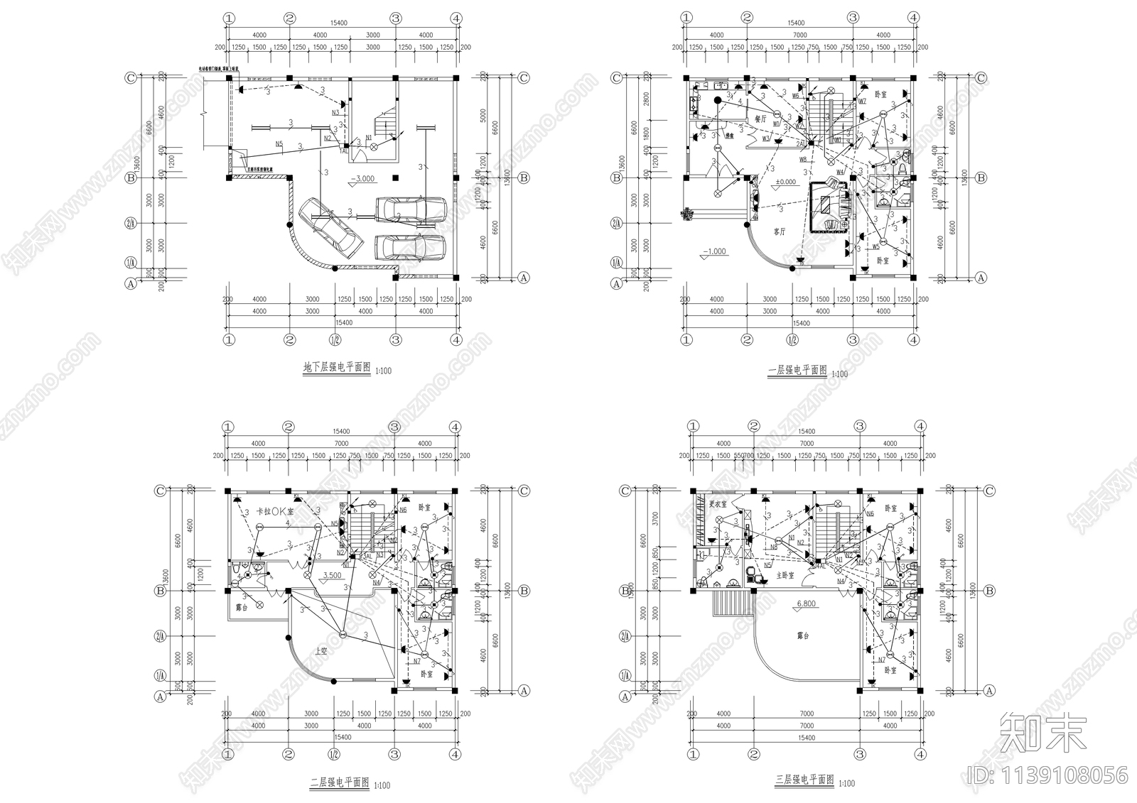 680平2层半独栋别墅建筑全套cad施工图下载【ID:1139108056】