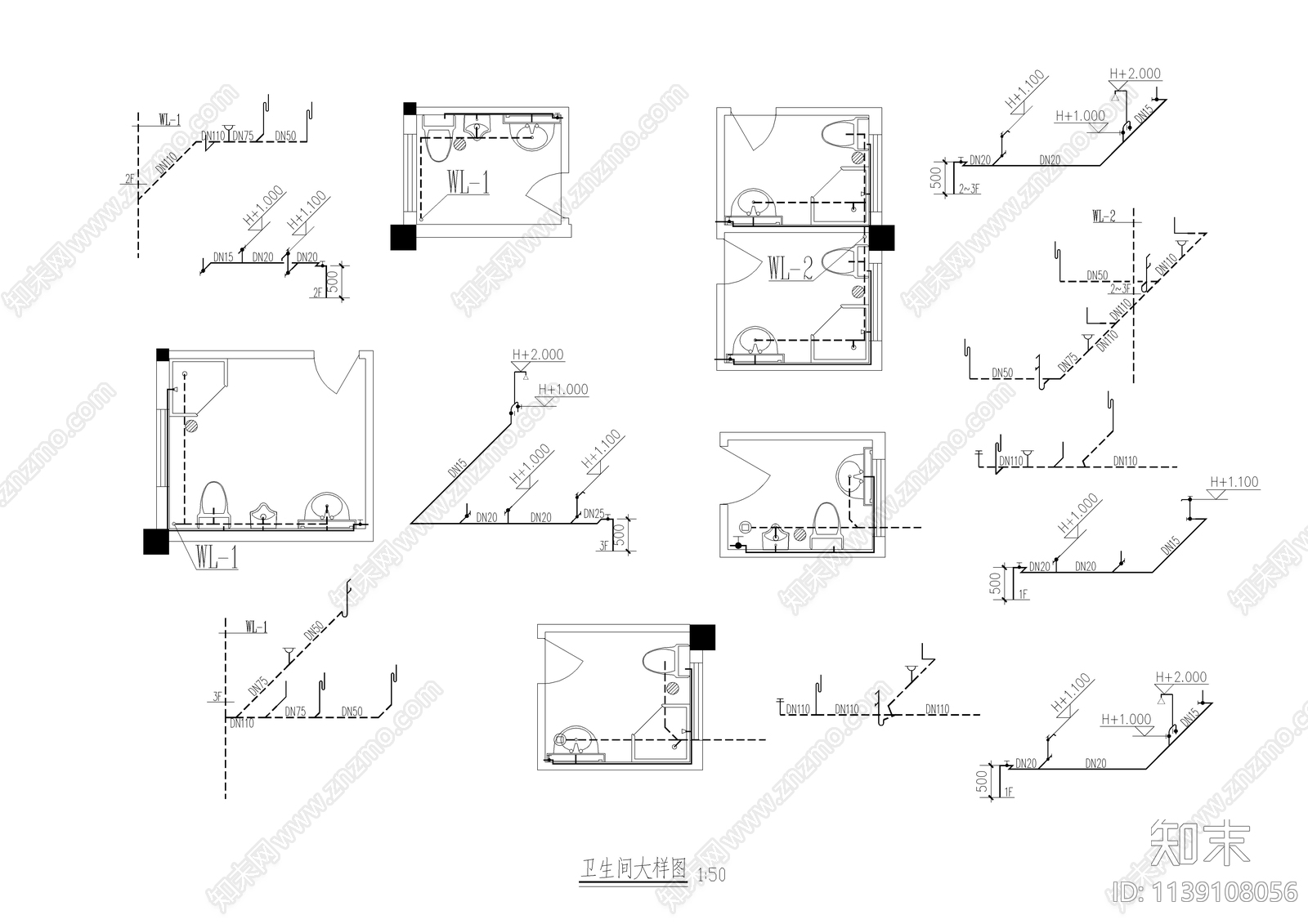 680平2层半独栋别墅建筑全套cad施工图下载【ID:1139108056】