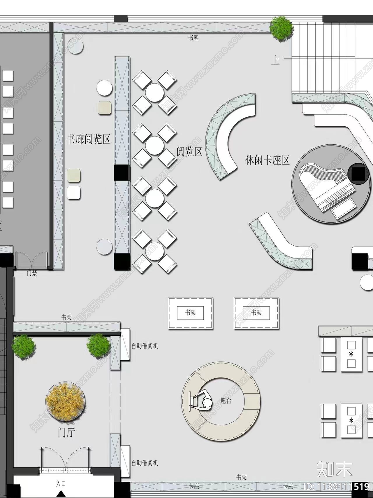 400m²书吧图平面布置图施工图下载【ID:1139111519】