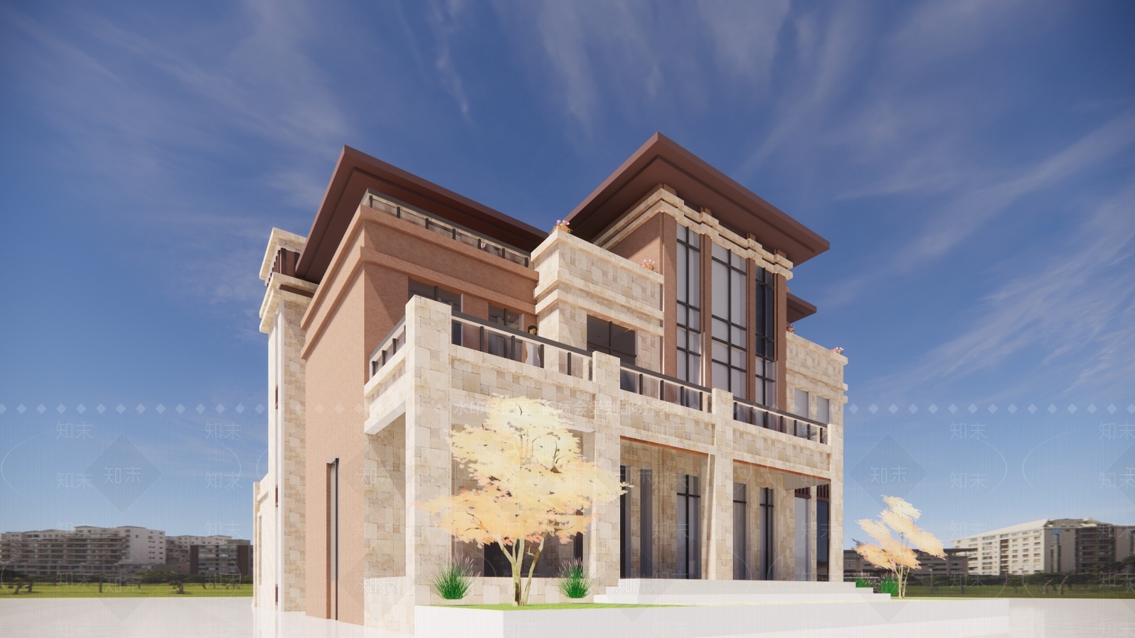 现代坡屋顶独栋别墅SU模型下载【ID:1139119979】