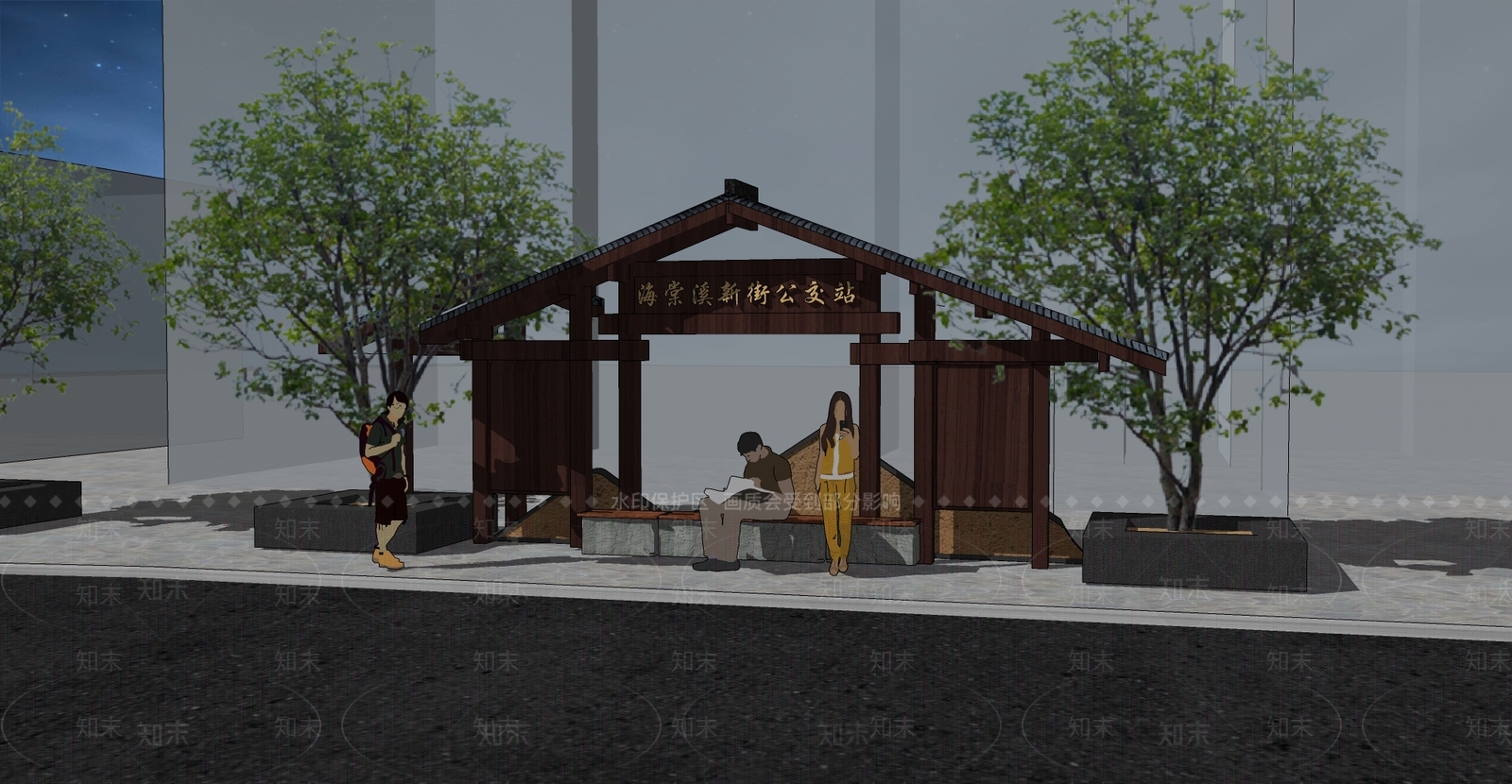新中式网红公交车站SU模型下载【ID:1139120305】