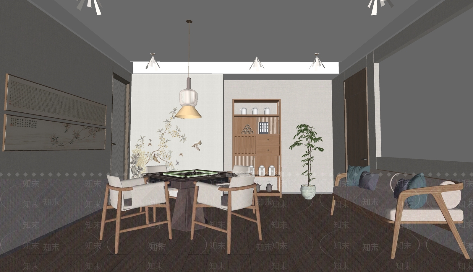 新中式棋牌室SU模型下载【ID:1139125771】