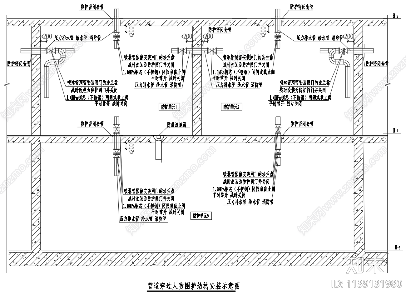 人防工程给排水管道安装通用节点cad施工图下载【ID:1139131980】