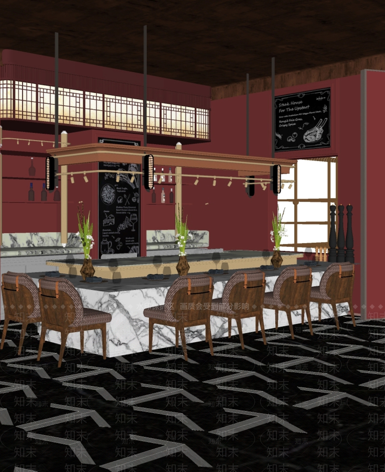 现代西餐厅SU模型下载【ID:1139132309】