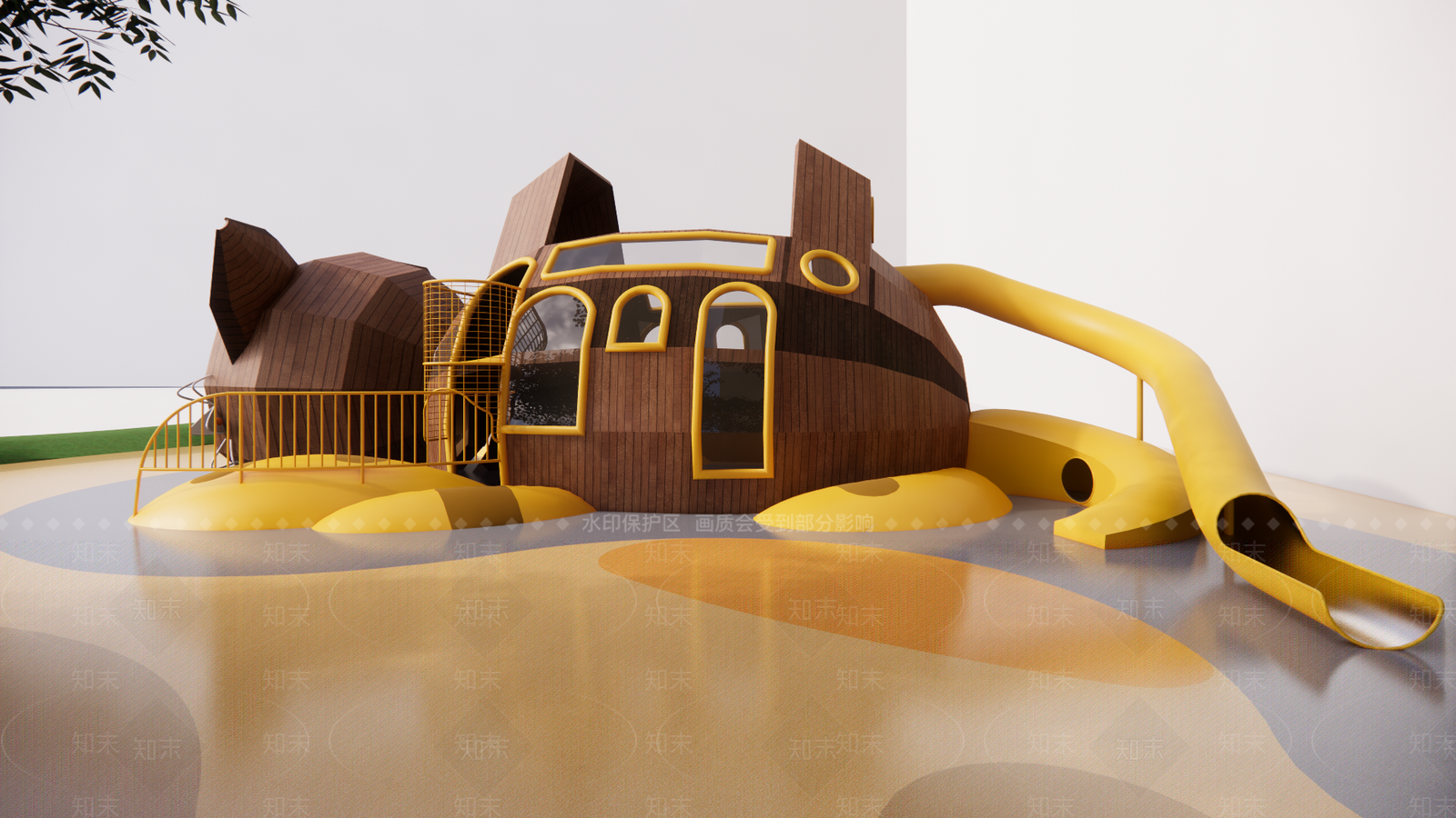 儿童游乐区龙猫木质趣味滑梯SU模型下载【ID:1139141548】