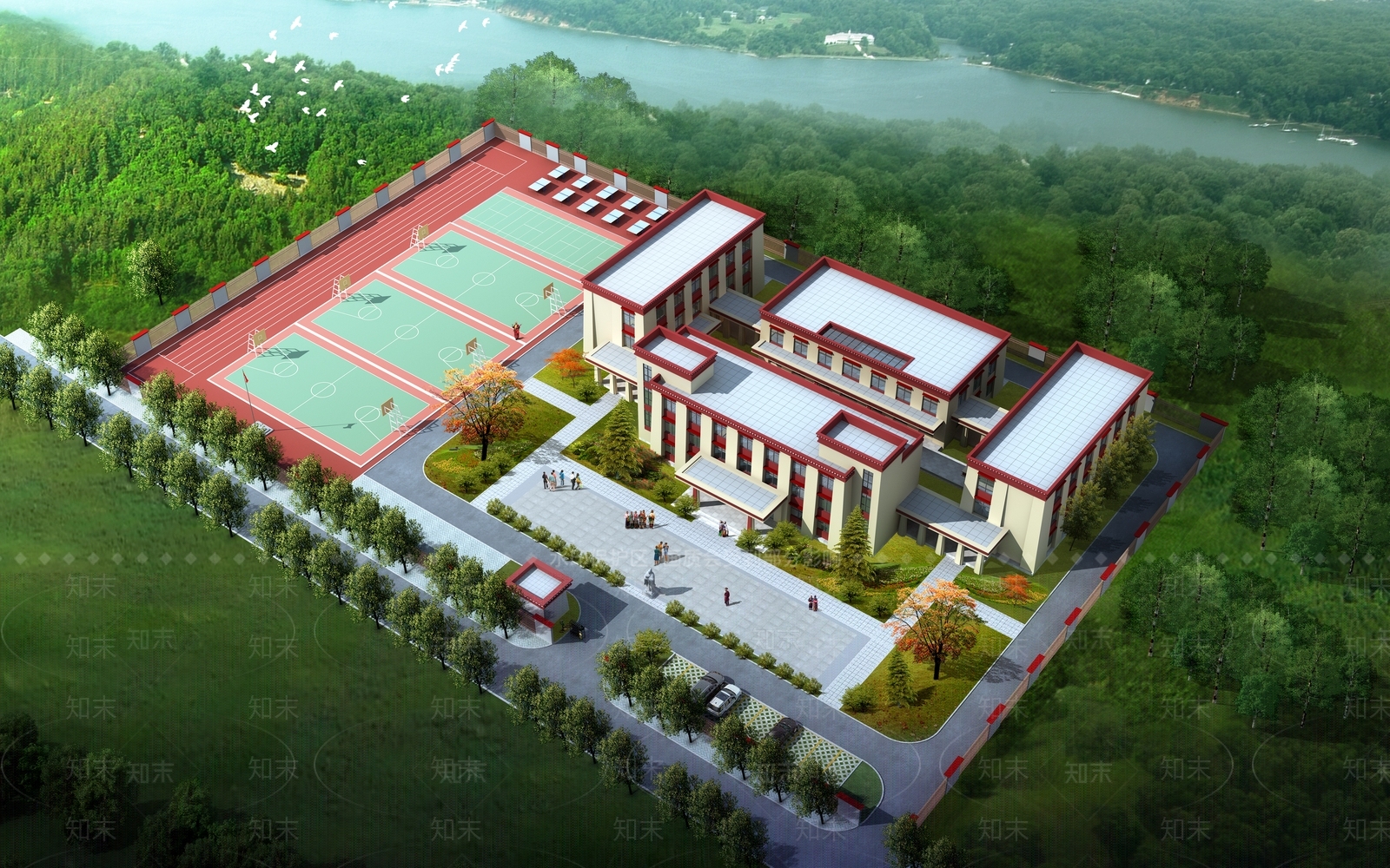 藏式学校鸟瞰3D模型下载【ID:1139152760】