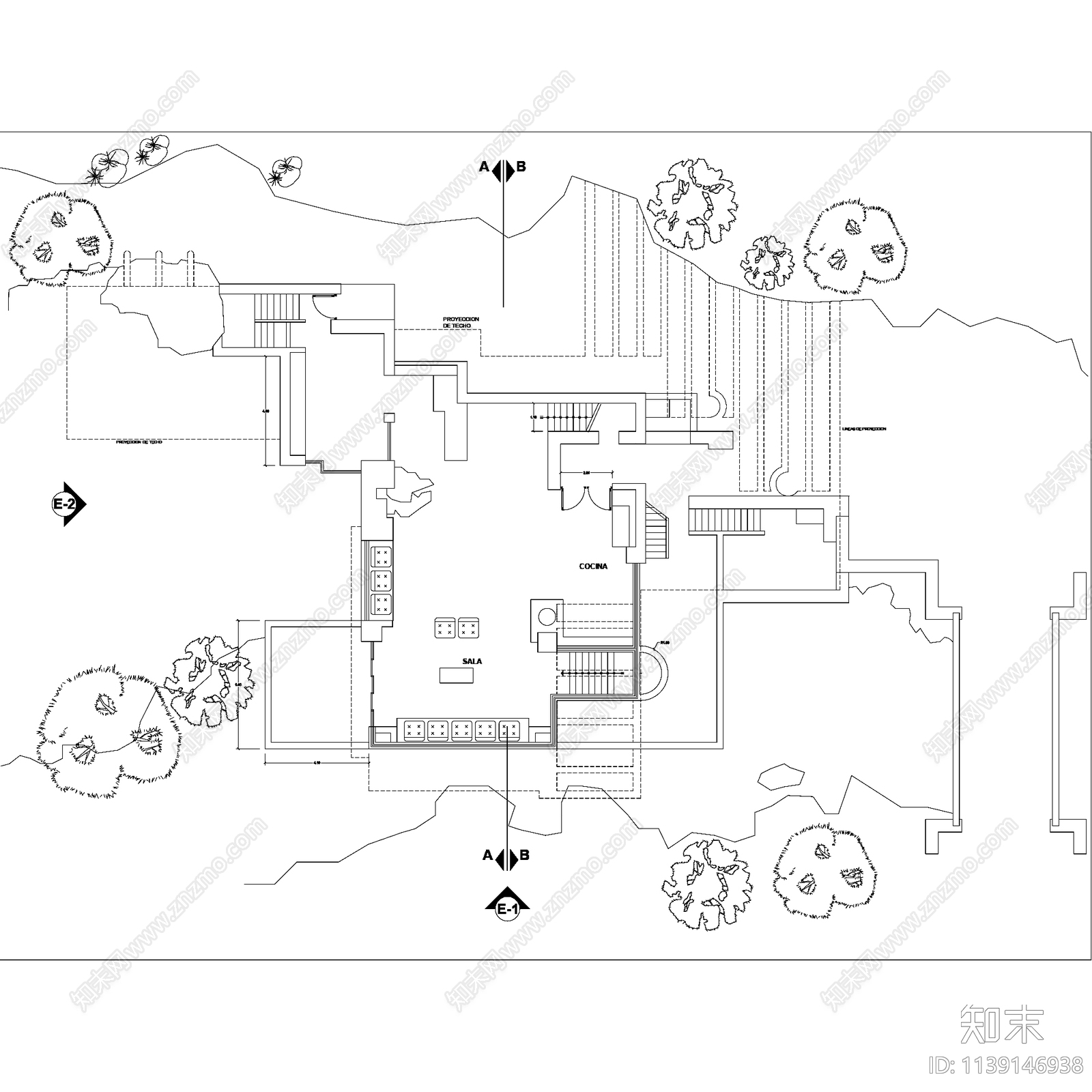 赖特流水别墅建筑施工图下载【ID:1139146938】