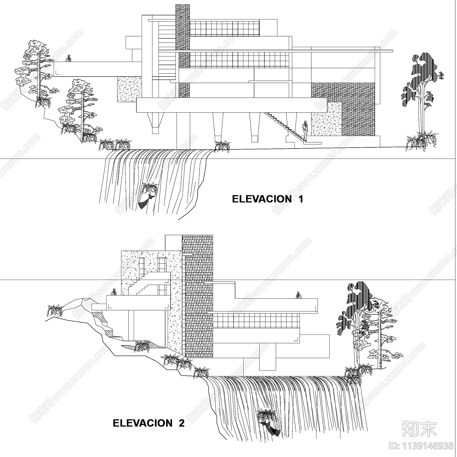 赖特流水别墅建筑施工图下载【ID:1139146938】