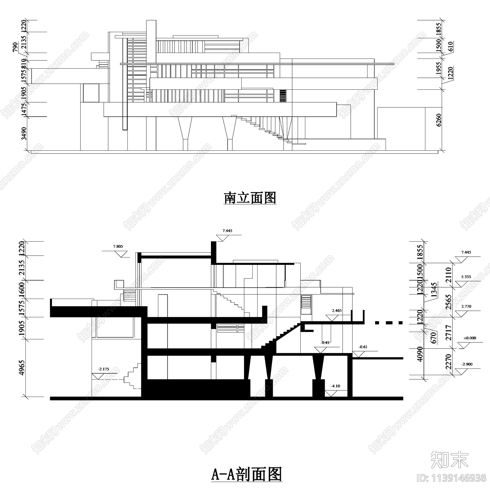 赖特流水别墅建筑施工图下载【ID:1139146938】