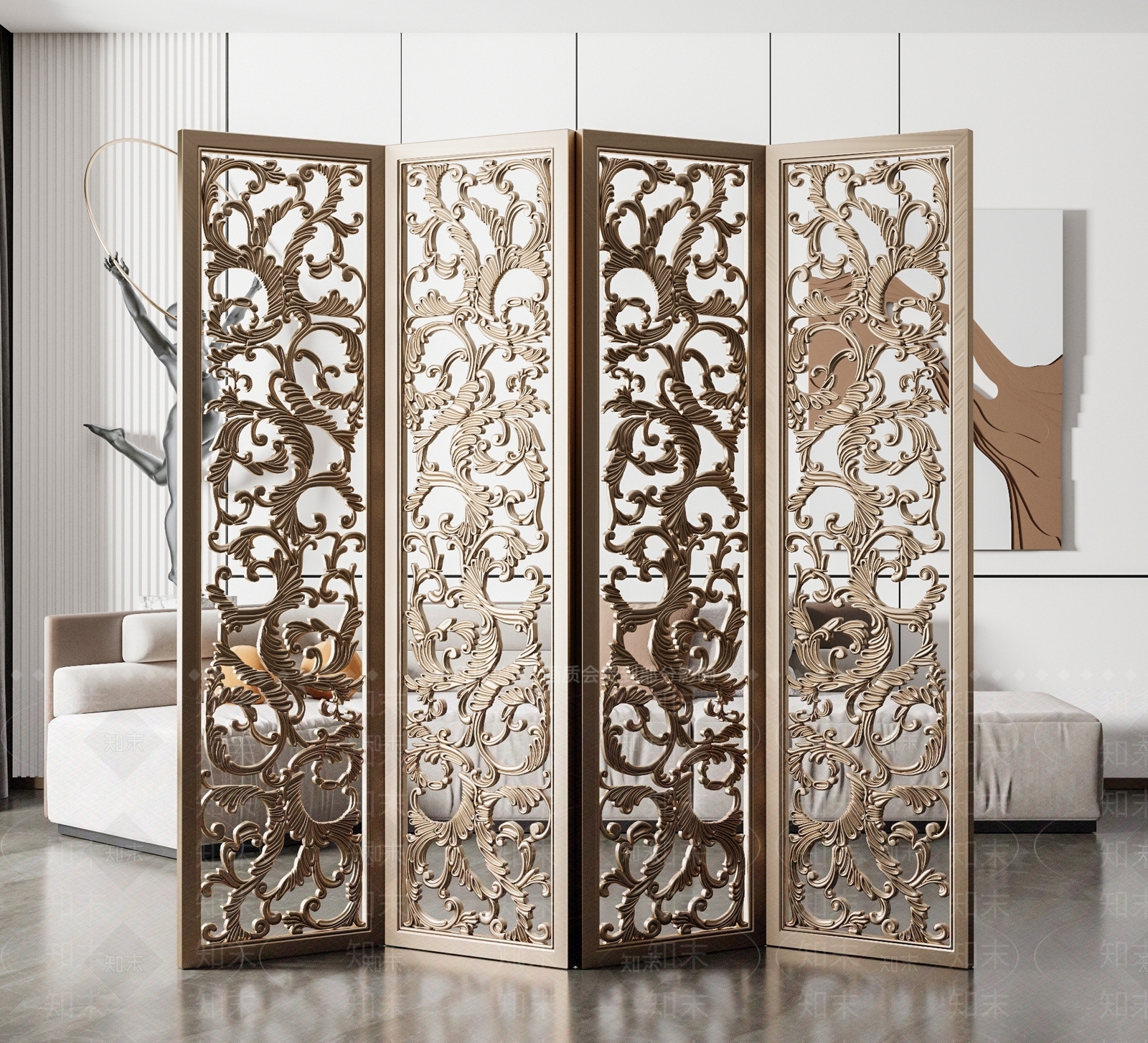 欧式雕花屏风SU模型下载【ID:1139162829】