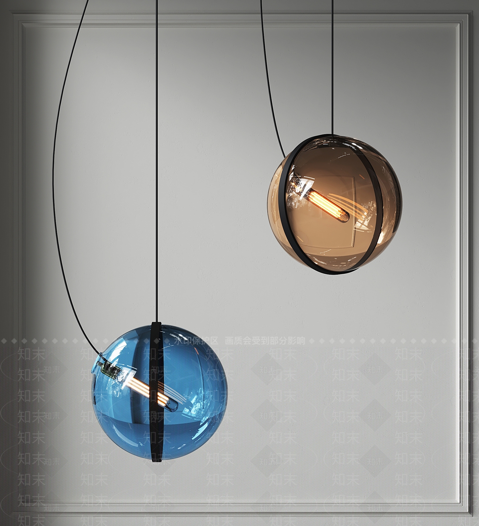现代球形艺术玻璃小吊灯3D模型下载【ID:1139163526】