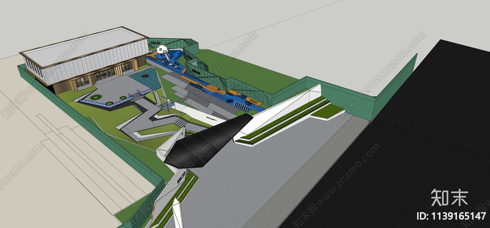 现代示范区景观SU模型下载【ID:1139165147】
