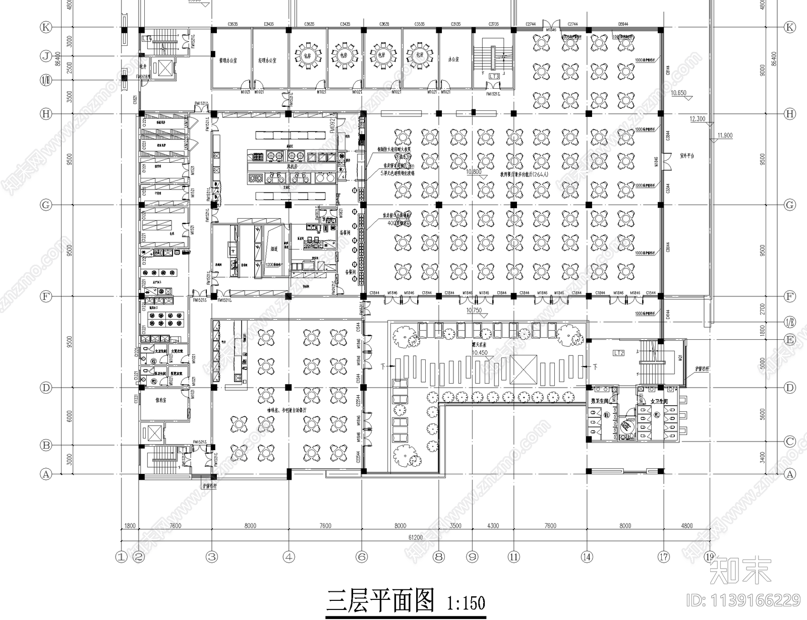 食堂建筑平立面图cad施工图下载【ID:1139166229】