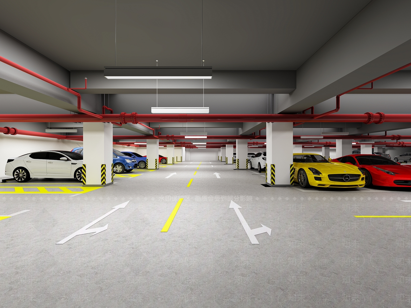 现代室内停车场3D模型下载【ID:1139167753】