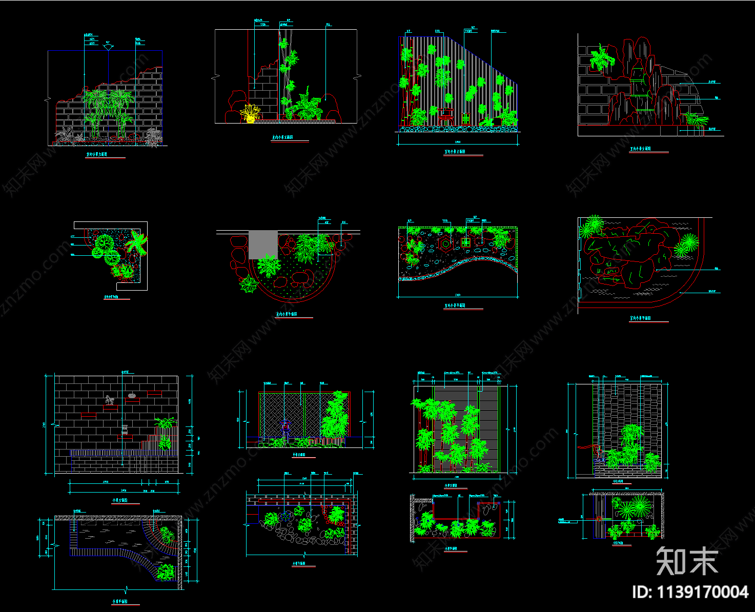 多个庭院阳台景观小品cad施工图下载【ID:1139170004】