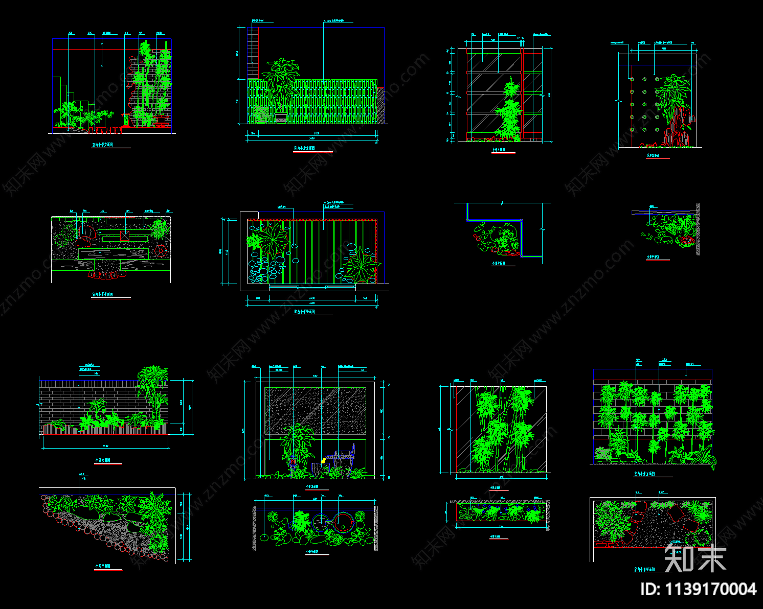 多个庭院阳台景观小品cad施工图下载【ID:1139170004】