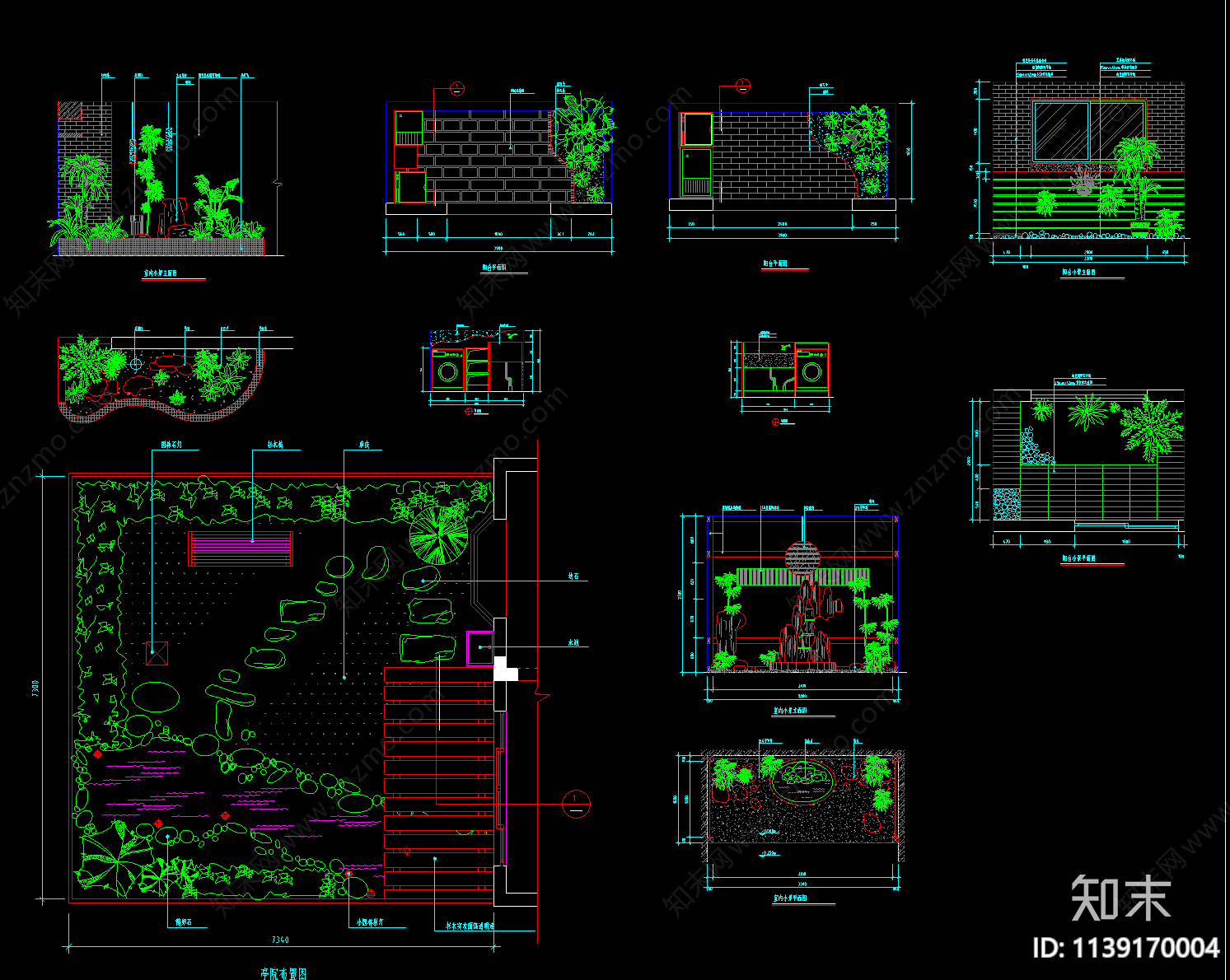 多个庭院阳台景观小品cad施工图下载【ID:1139170004】