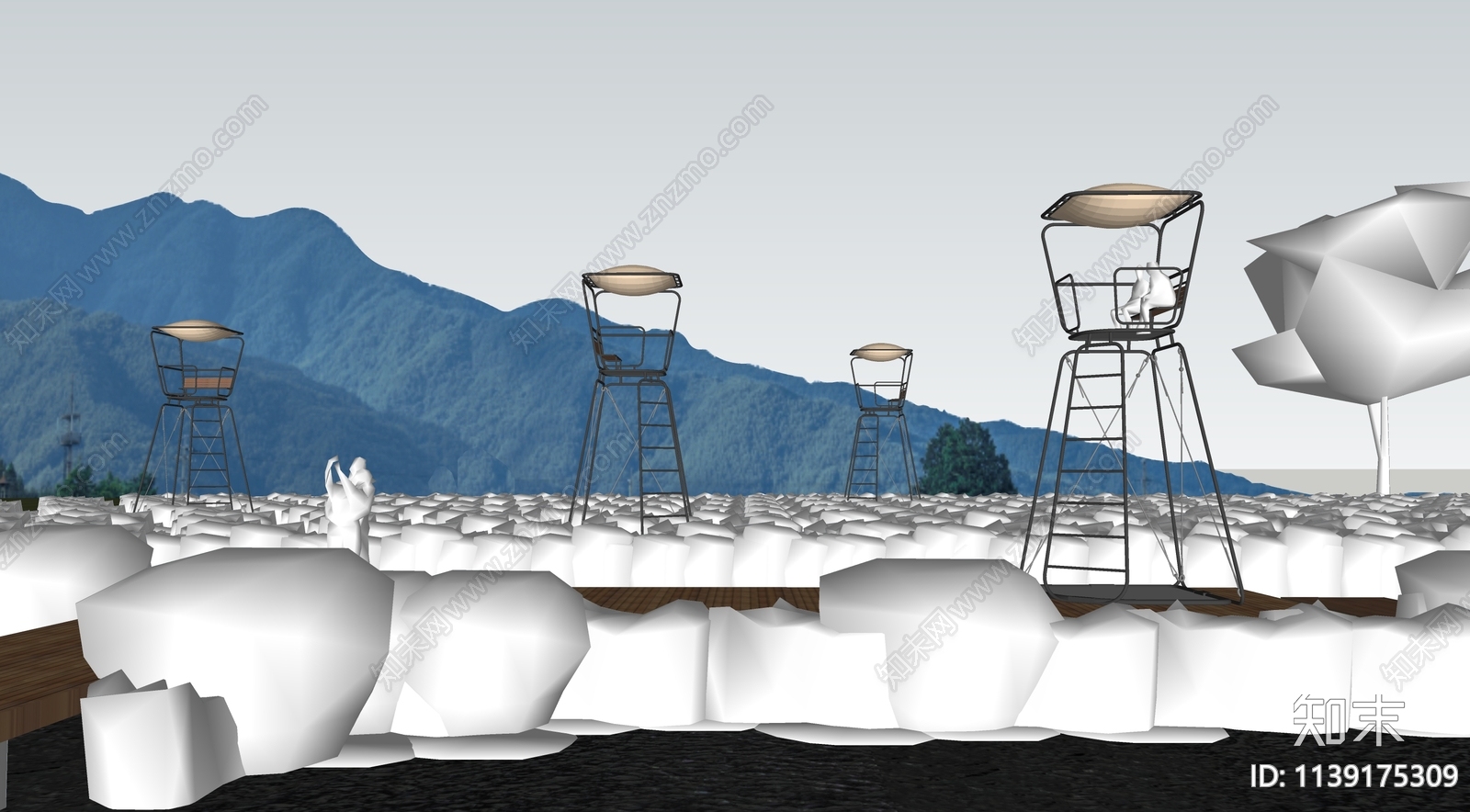 现代稻田瞭望塔艺术装置SU模型下载【ID:1139175309】