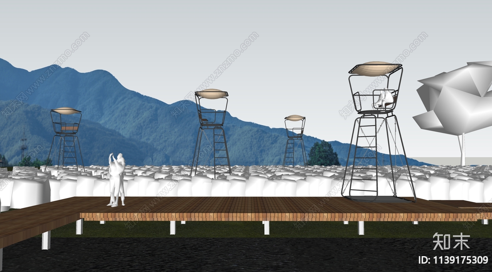 现代稻田瞭望塔艺术装置SU模型下载【ID:1139175309】