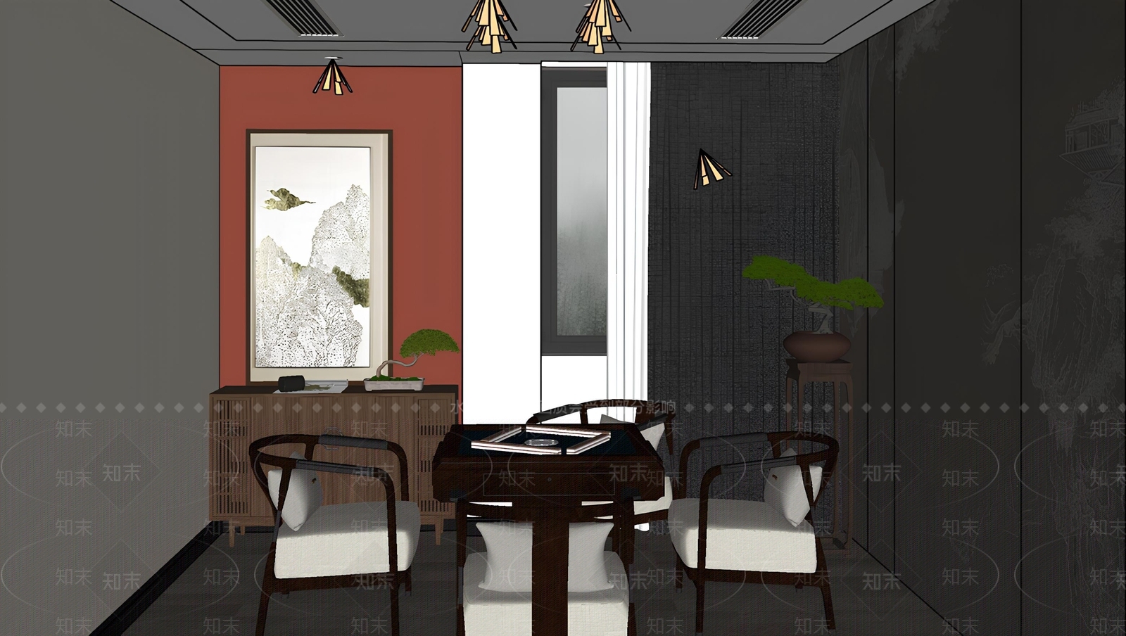 新中式棋牌室SU模型下载【ID:1139178934】