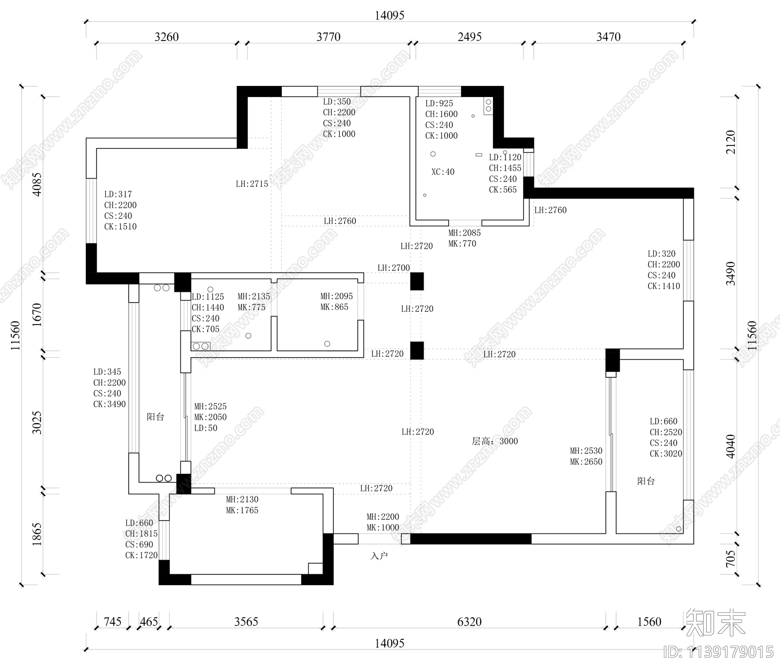 132㎡家装平层平面布置图cad施工图下载【ID:1139179015】