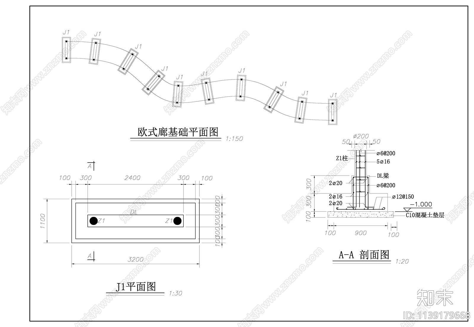 欧式廊架cad施工图下载【ID:1139179668】