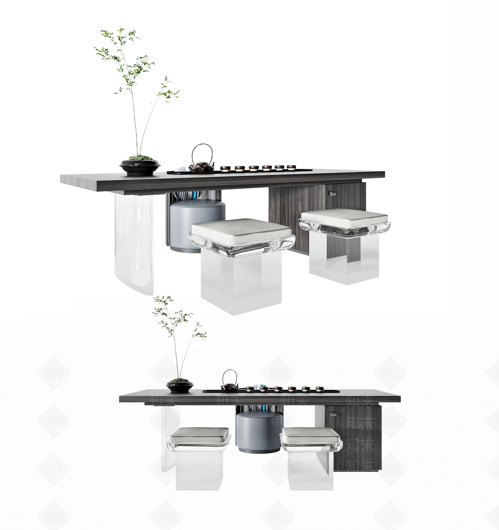 现代茶桌椅组合3D模型下载【ID:1139179953】