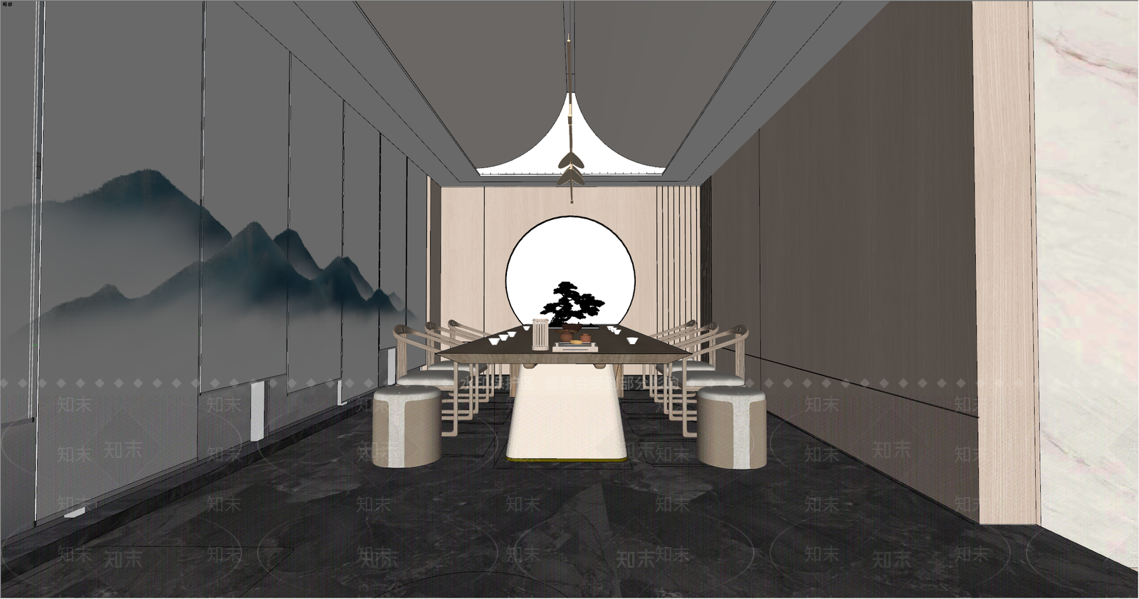 新中式茶室会所SU模型下载【ID:1139182185】