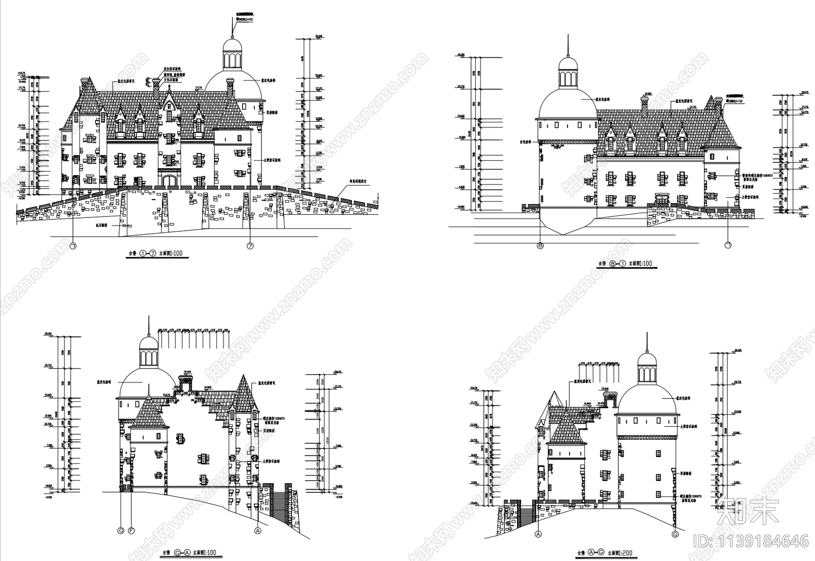 欧式古堡建筑cad施工图下载【ID:1139184646】