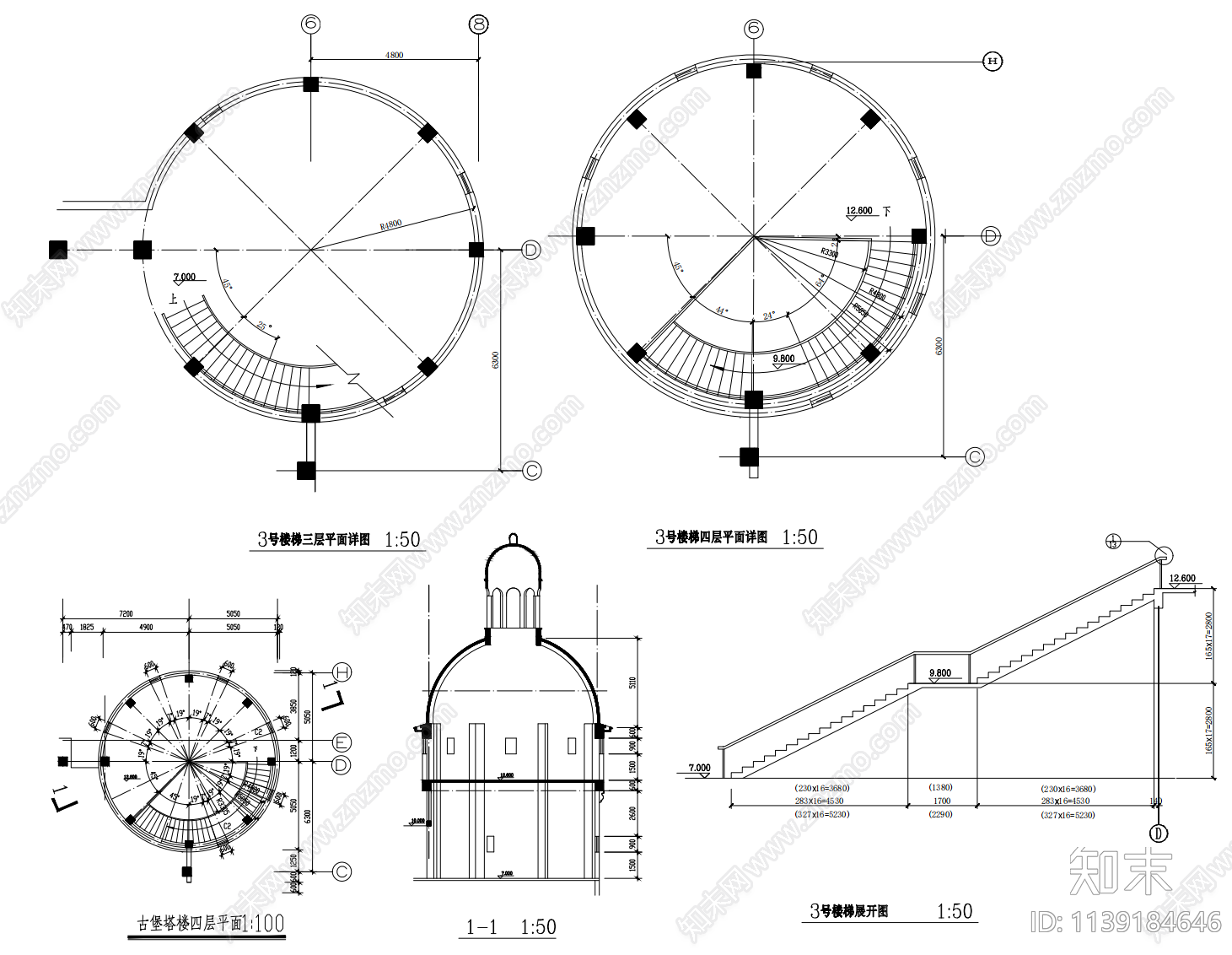 欧式古堡建筑cad施工图下载【ID:1139184646】