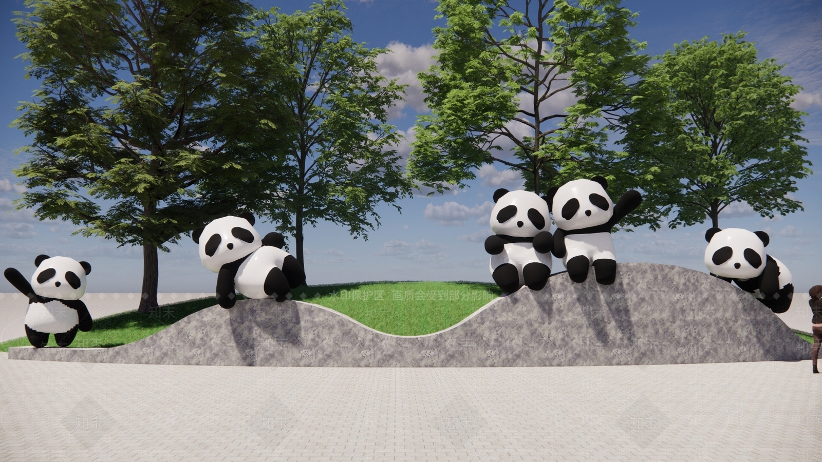 现代熊猫动物雕塑小品SU模型下载【ID:1139186190】