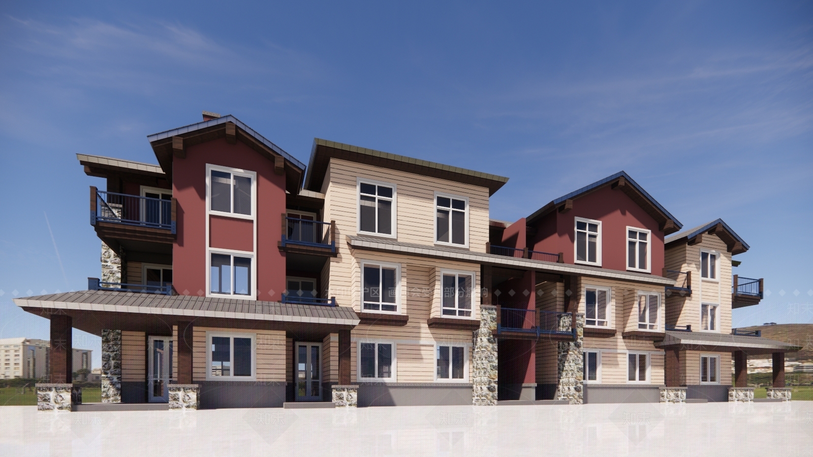 现代坡屋顶联排别墅SU模型下载【ID:1139190552】