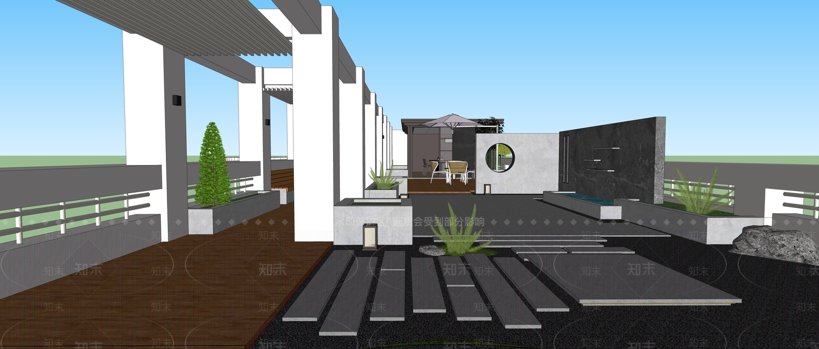 现代屋顶花园SU模型下载【ID:1139190988】
