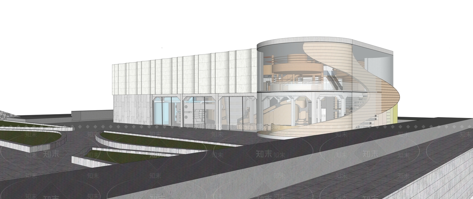 现代展览馆建筑SU模型下载【ID:1139193221】