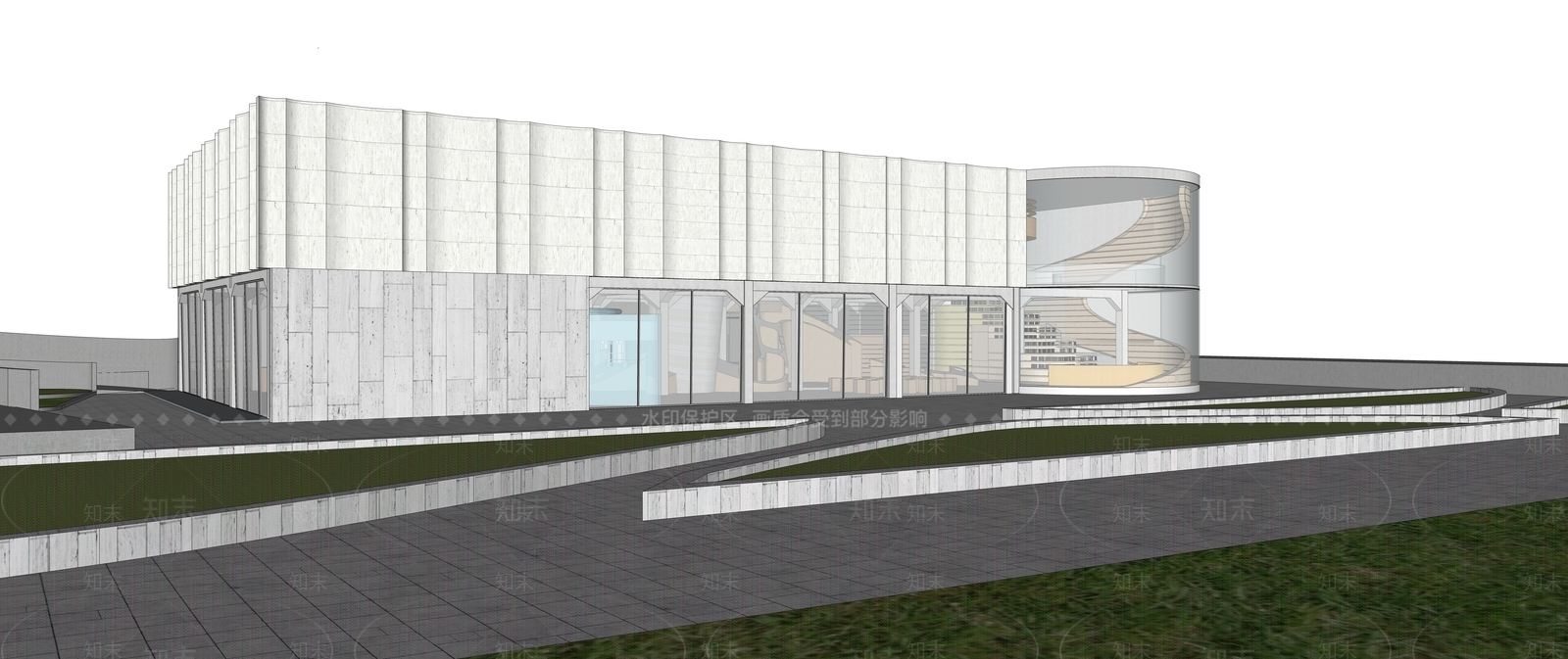 现代展览馆建筑SU模型下载【ID:1139193221】