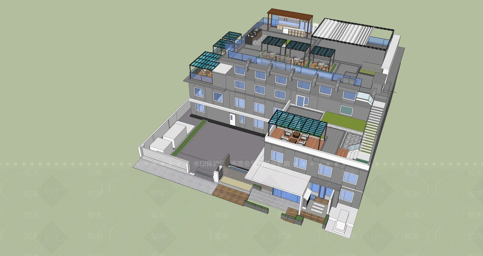 现代屋顶花园SU模型下载【ID:1139192521】