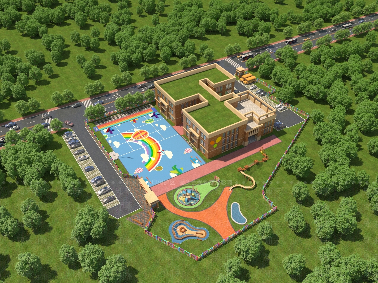 现代幼儿园鸟瞰规划3D模型下载【ID:1139193017】