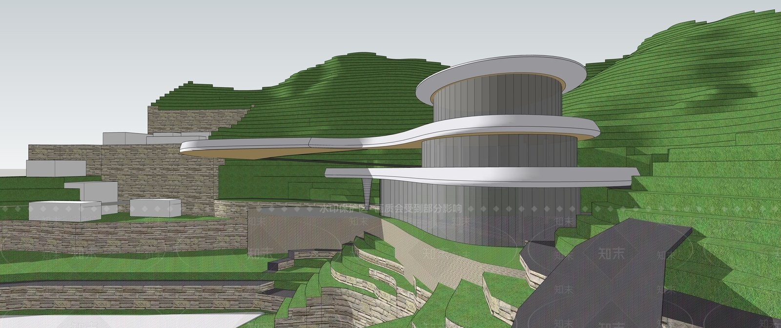 现代展览馆建筑SU模型下载【ID:1139193273】