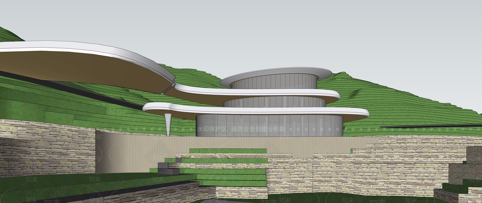 现代展览馆建筑SU模型下载【ID:1139193273】