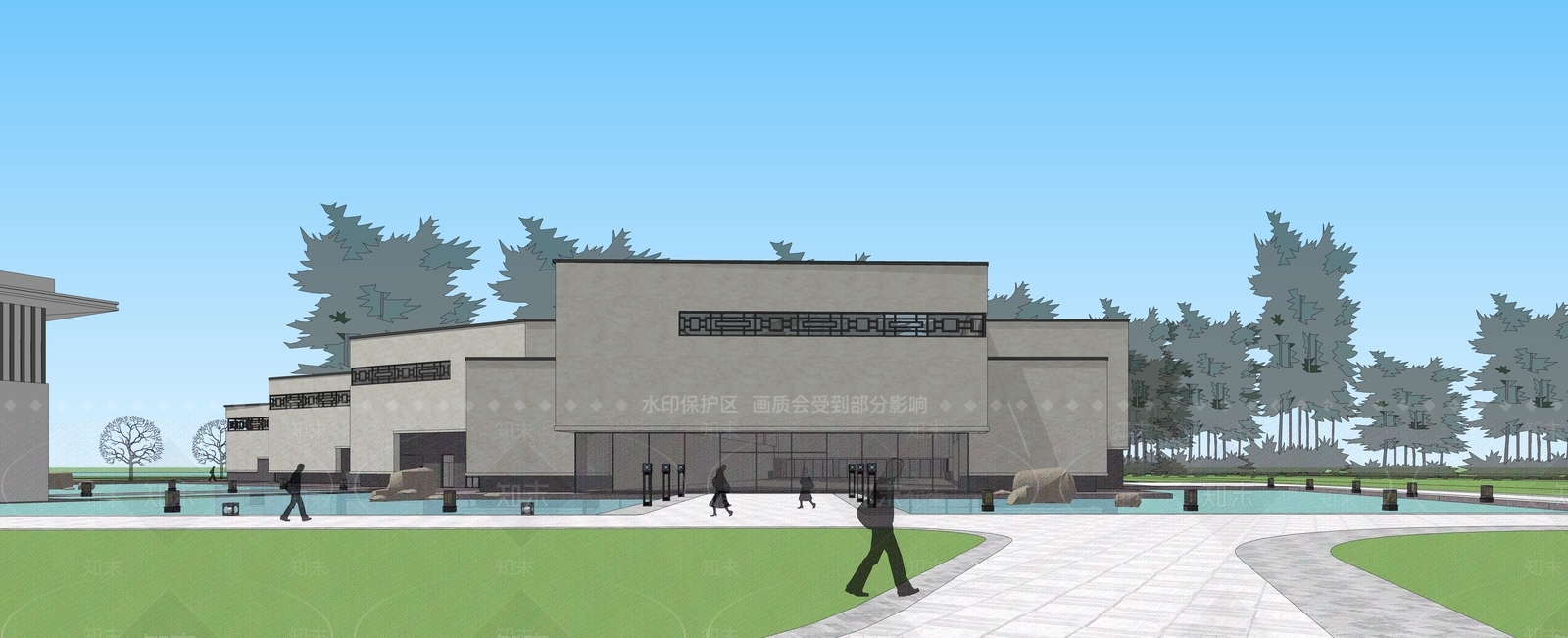 新中式展览馆建筑SU模型下载【ID:1139193216】