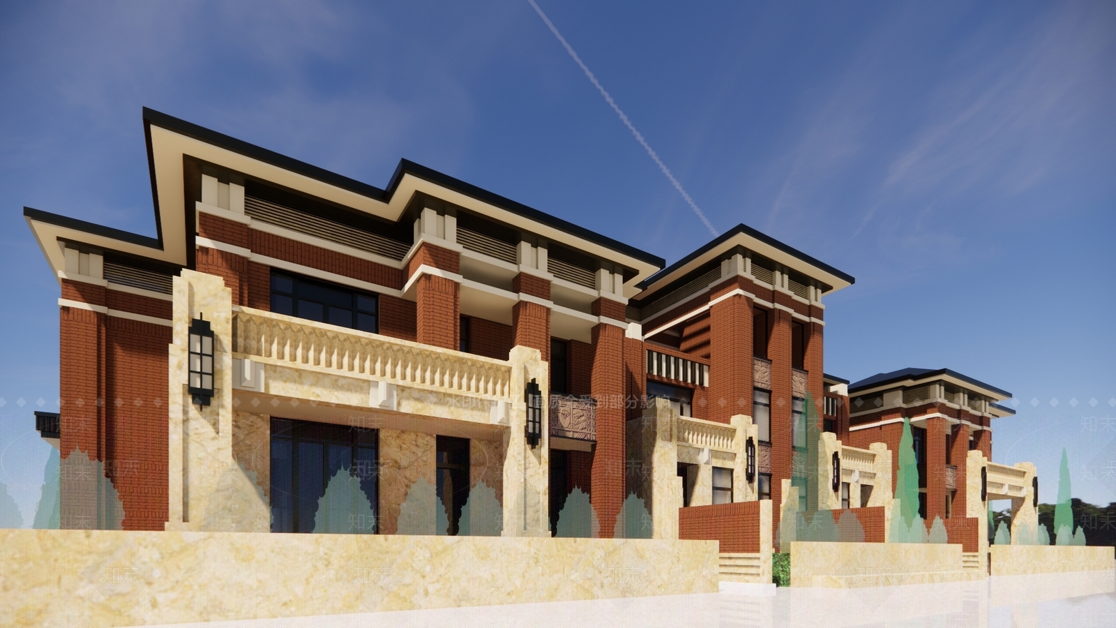 坡屋顶新古典联排别墅SU模型下载【ID:1139203501】