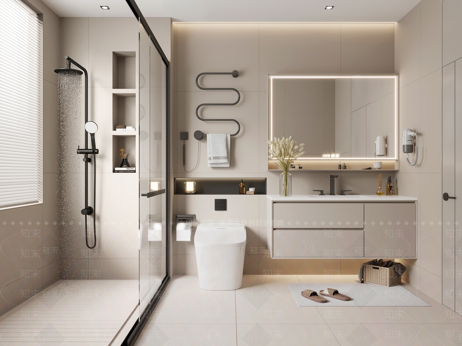 现代奶油风家居卫生间3D模型下载【ID:1139206563】