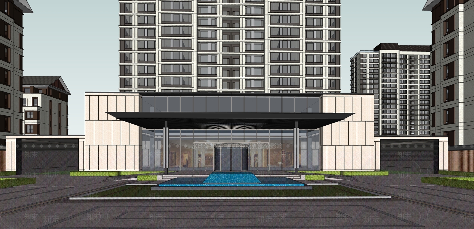 现代售楼处建筑SU模型下载【ID:1139206779】