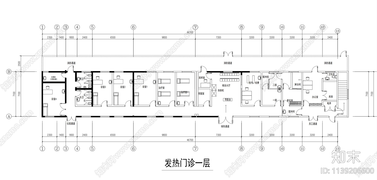 医院发热门诊cad施工图下载【ID:1139206600】