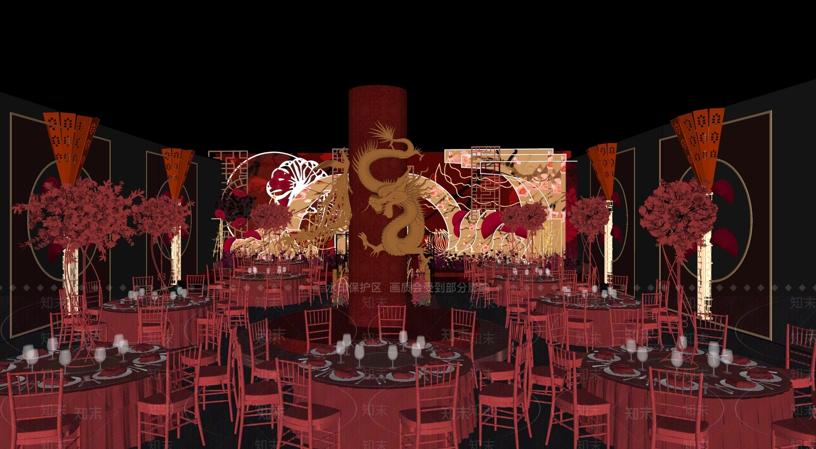 新中式宴会厅SU模型下载【ID:1139216426】